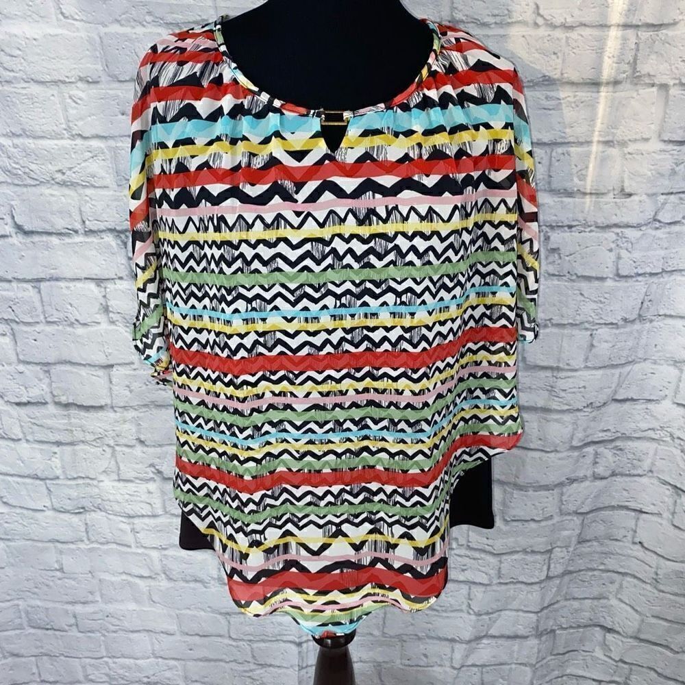 Robert Louis womens LG tank top w/multicolor sheer top